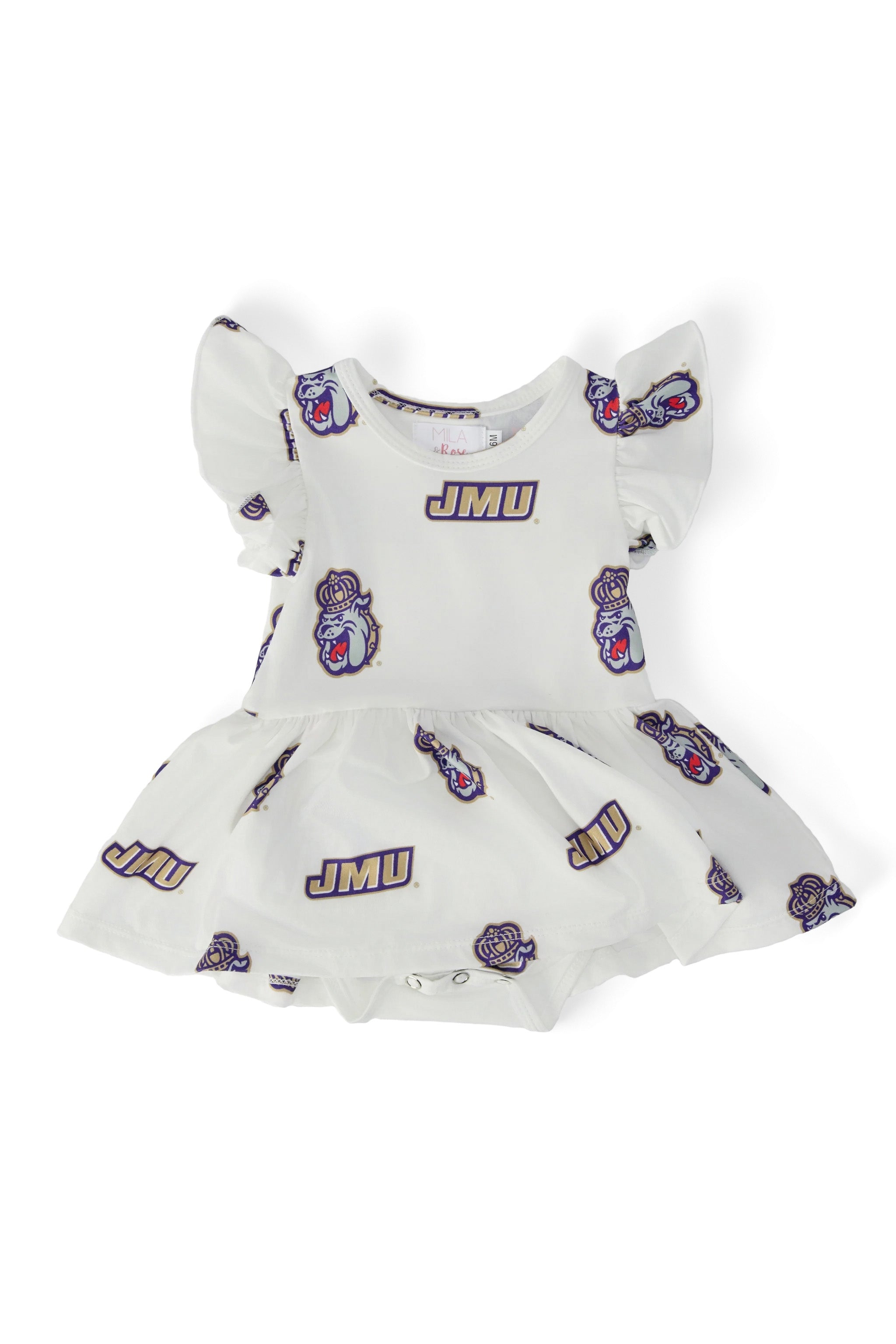 JMU White Duke Dog S/S Flutter Twirl Bodysuit by Mila & Rose ®