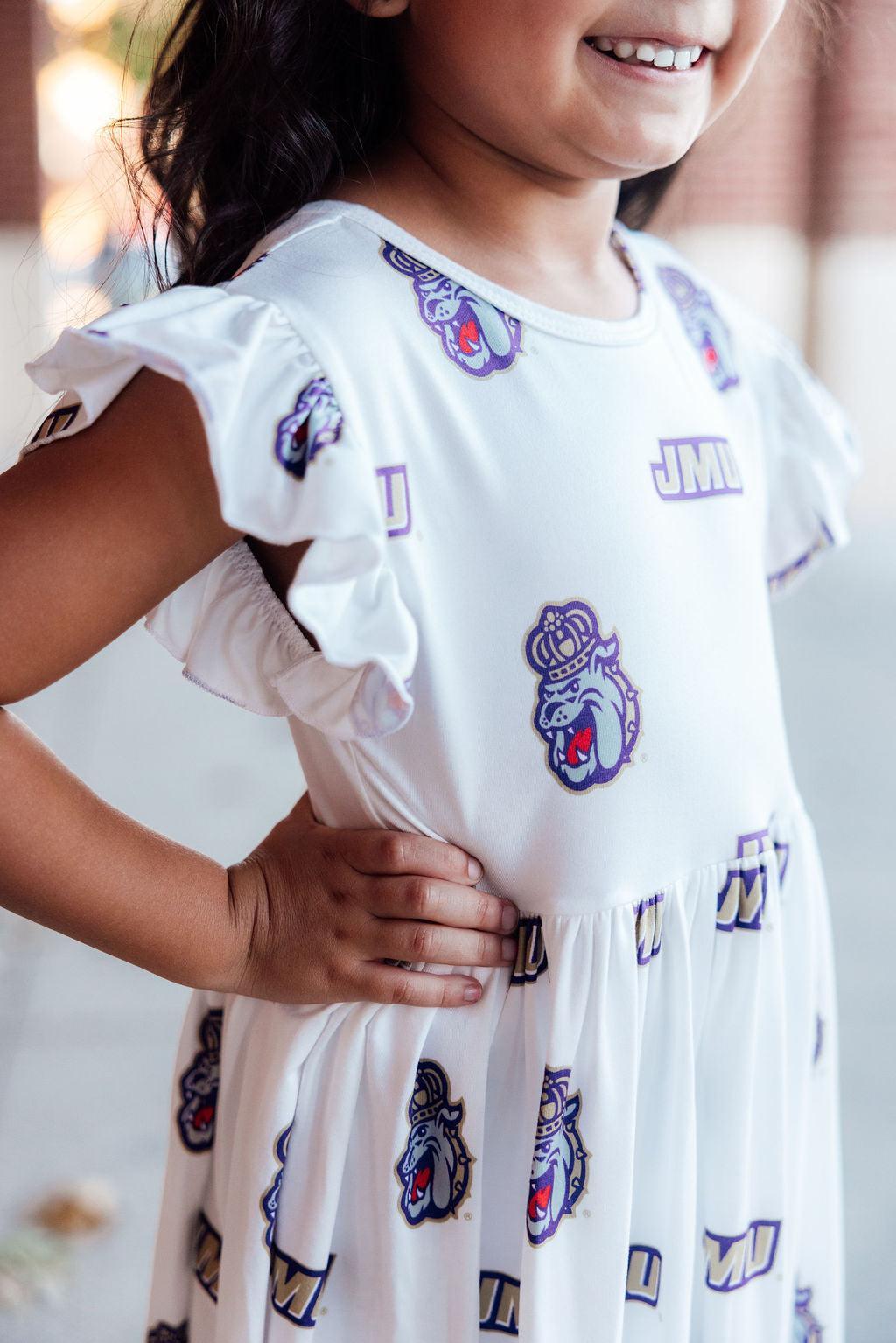 JMU White Duke Dog Flutter Twirl Dress by Mila & Rose ®
