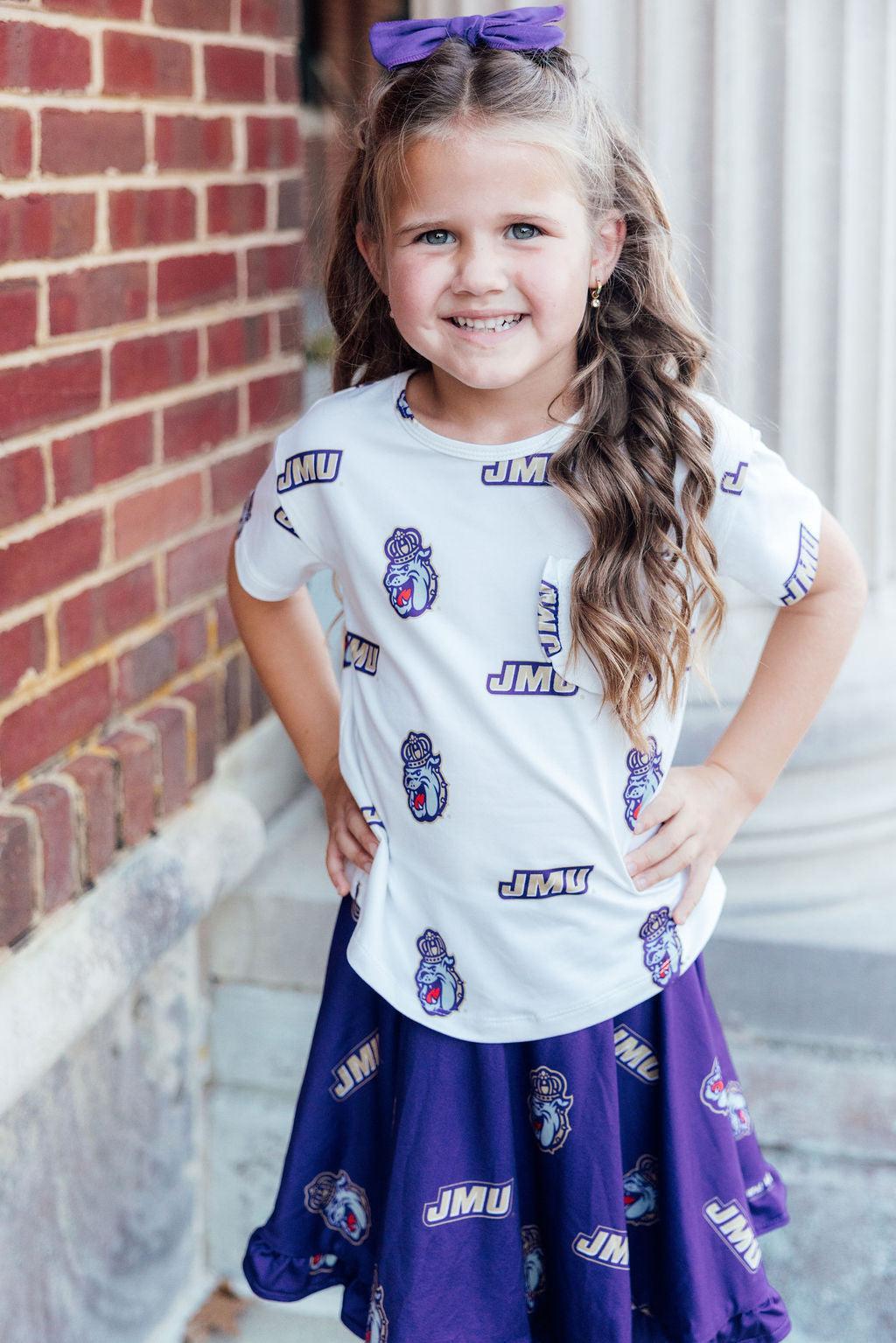 JMU White Duke Dog Ruffle Pocket Tee by Mila & Rose ®