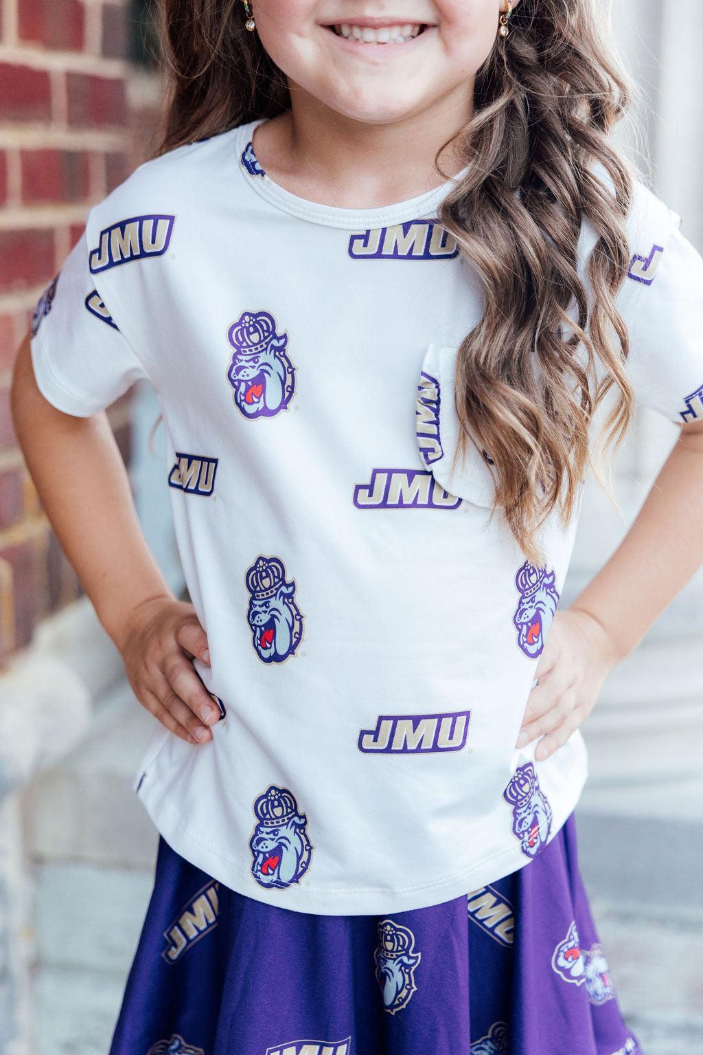 JMU White Duke Dog Ruffle Pocket Tee by Mila & Rose ®