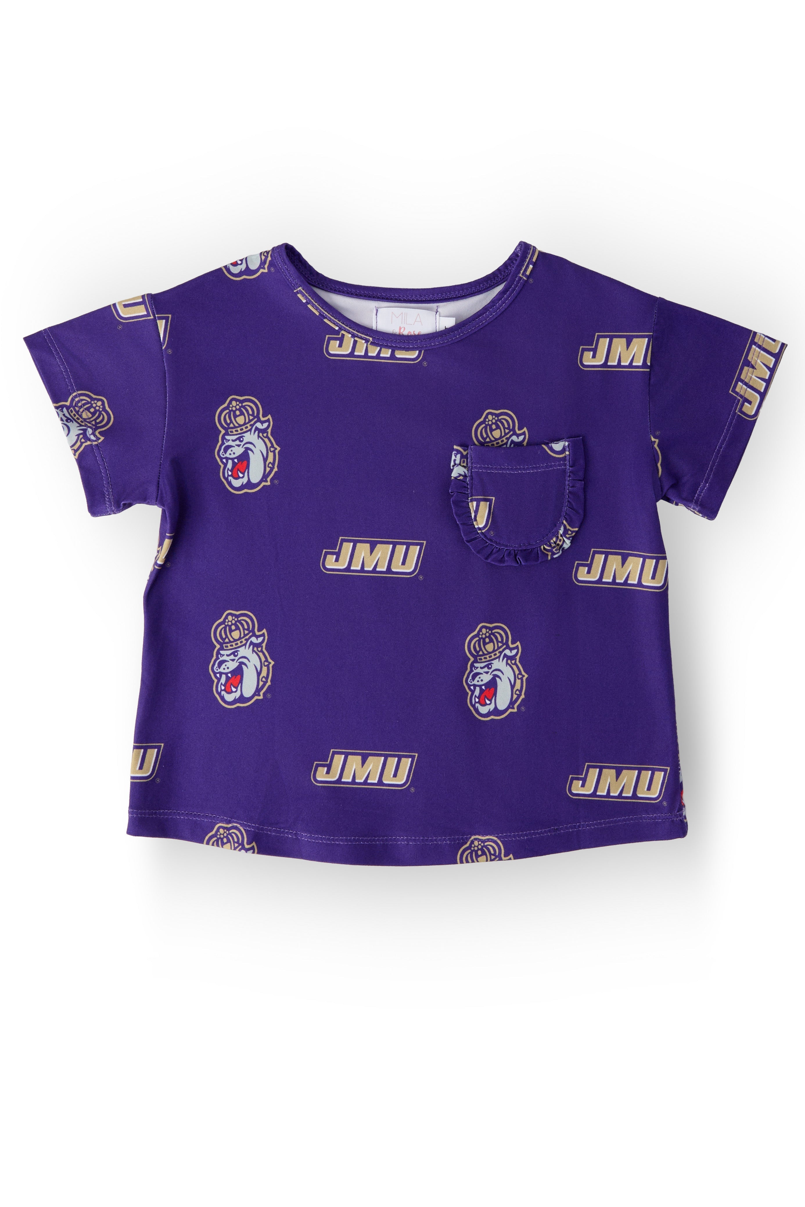 JMU Purple Duke Dog Ruffle Pocket Tee by Mila & Rose ®
