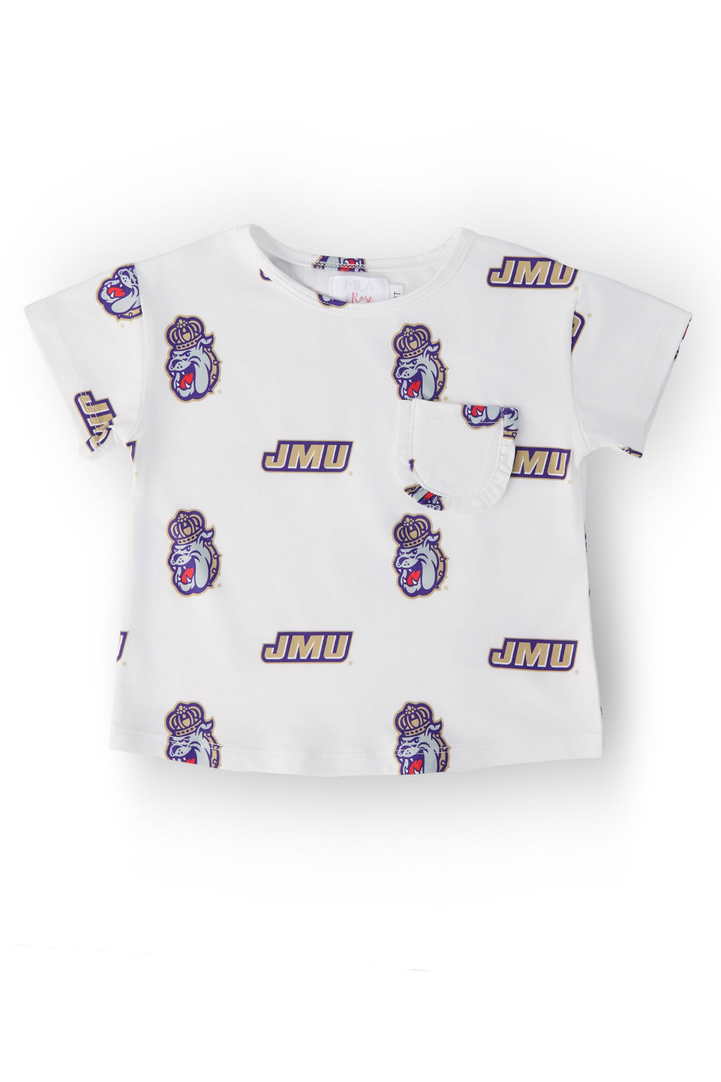 JMU White Duke Dog Ruffle Pocket Tee by Mila & Rose ®
