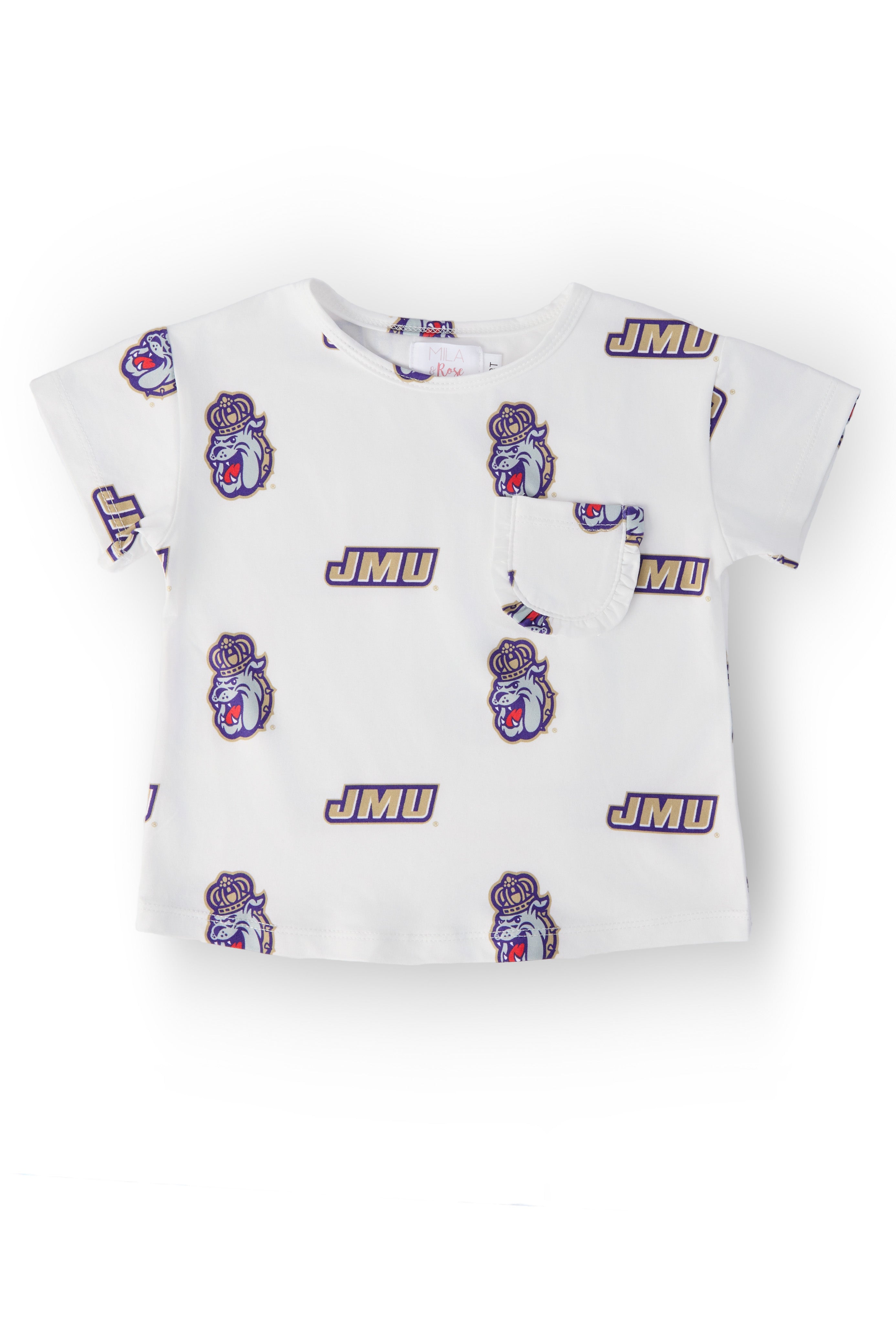 JMU White Duke Dog Ruffle Pocket Tee by Mila & Rose ®