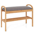 2-Tier Bamboo Shoe Bench with Storage and Padded Cushion-Gray by LuxuryLifeWay Online Store