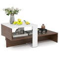 2-Tier Geometric Coffee Table with Storage Shelves for Living Room and Reception Room-White and Brown by LuxuryLifeWay Online Store