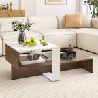 2-Tier Geometric Coffee Table with Storage Shelves for Living Room and Reception Room-White and Brown by LuxuryLifeWay Online Store