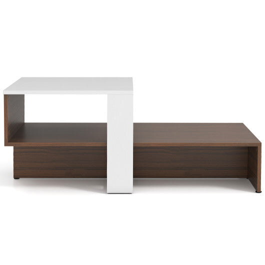 2-Tier Geometric Coffee Table with Storage Shelves for Living Room and Reception Room-White and Brown by LuxuryLifeWay Online Store