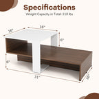 2-Tier Geometric Coffee Table with Storage Shelves for Living Room and Reception Room-White and Brown by LuxuryLifeWay Online Store