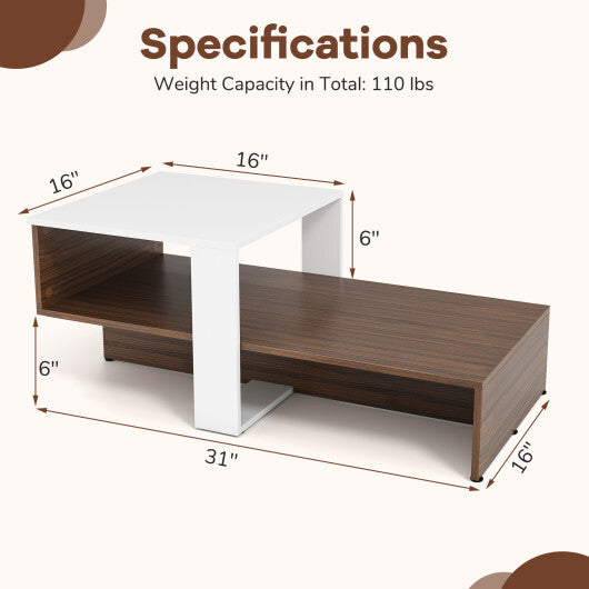 2-Tier Geometric Coffee Table with Storage Shelves for Living Room and Reception Room-White and Brown by LuxuryLifeWay Online Store