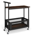 2-Tier Rolling End Table with Handle and Mesh Basket-Rustic Brown by LuxuryLifeWay Online Store