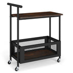 2-Tier Rolling End Table with Handle and Mesh Basket-Rustic Brown by LuxuryLifeWay Online Store