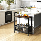 2-Tier Rolling End Table with Handle and Mesh Basket-Rustic Brown by LuxuryLifeWay Online Store