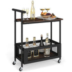 2-Tier Rolling End Table with Handle and Mesh Basket-Rustic Brown by LuxuryLifeWay Online Store