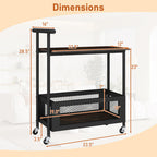 2-Tier Rolling End Table with Handle and Mesh Basket-Rustic Brown by LuxuryLifeWay Online Store
