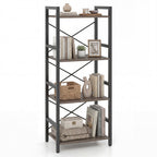 4-Tier Bookshelf Narrow Freestanding Display Shelf with Metal Frame-Oak by LuxuryLifeWay Online Store