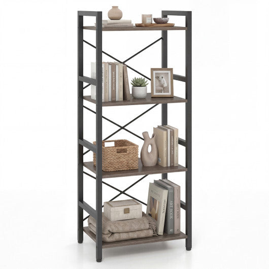 4-Tier Bookshelf Narrow Freestanding Display Shelf with Metal Frame-Oak by LuxuryLifeWay Online Store