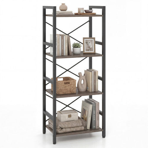 4-Tier Bookshelf Narrow Freestanding Display Shelf with Metal Frame-Oak by LuxuryLifeWay Online Store