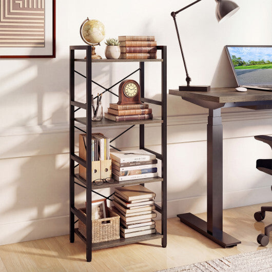 4-Tier Bookshelf Narrow Freestanding Display Shelf with Metal Frame-Oak by LuxuryLifeWay Online Store