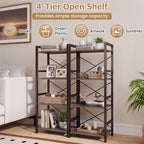 4-Tier Bookshelf Narrow Freestanding Display Shelf with Metal Frame-Oak by LuxuryLifeWay Online Store