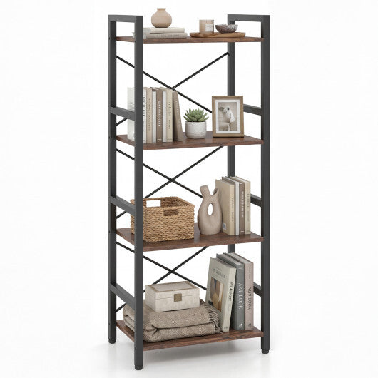 4-Tier Bookshelf Narrow Freestanding Display Shelf with Metal Frame-Oak by LuxuryLifeWay Online Store