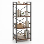 4-Tier Bookshelf Narrow Freestanding Display Shelf with Metal Frame-Oak by LuxuryLifeWay Online Store