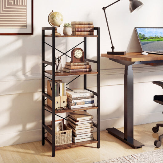 4-Tier Bookshelf Narrow Freestanding Display Shelf with Metal Frame-Oak by LuxuryLifeWay Online Store