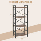 4-Tier Bookshelf Narrow Freestanding Display Shelf with Metal Frame-Oak by LuxuryLifeWay Online Store