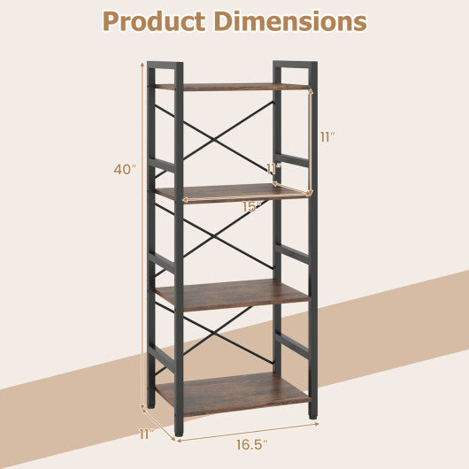 4-Tier Bookshelf Narrow Freestanding Display Shelf with Metal Frame-Oak by LuxuryLifeWay Online Store