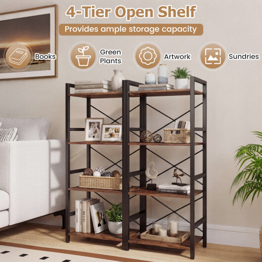 4-Tier Bookshelf Narrow Freestanding Display Shelf with Metal Frame-Oak by LuxuryLifeWay Online Store