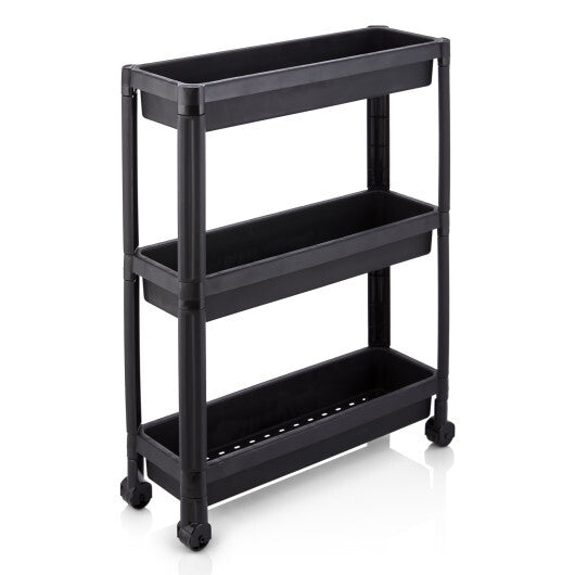 3-Tier Slim Rolling Storage Cart 2-Pack Mobile Bathroom Organizer with Wheels-Black by LuxuryLifeWay Online Store