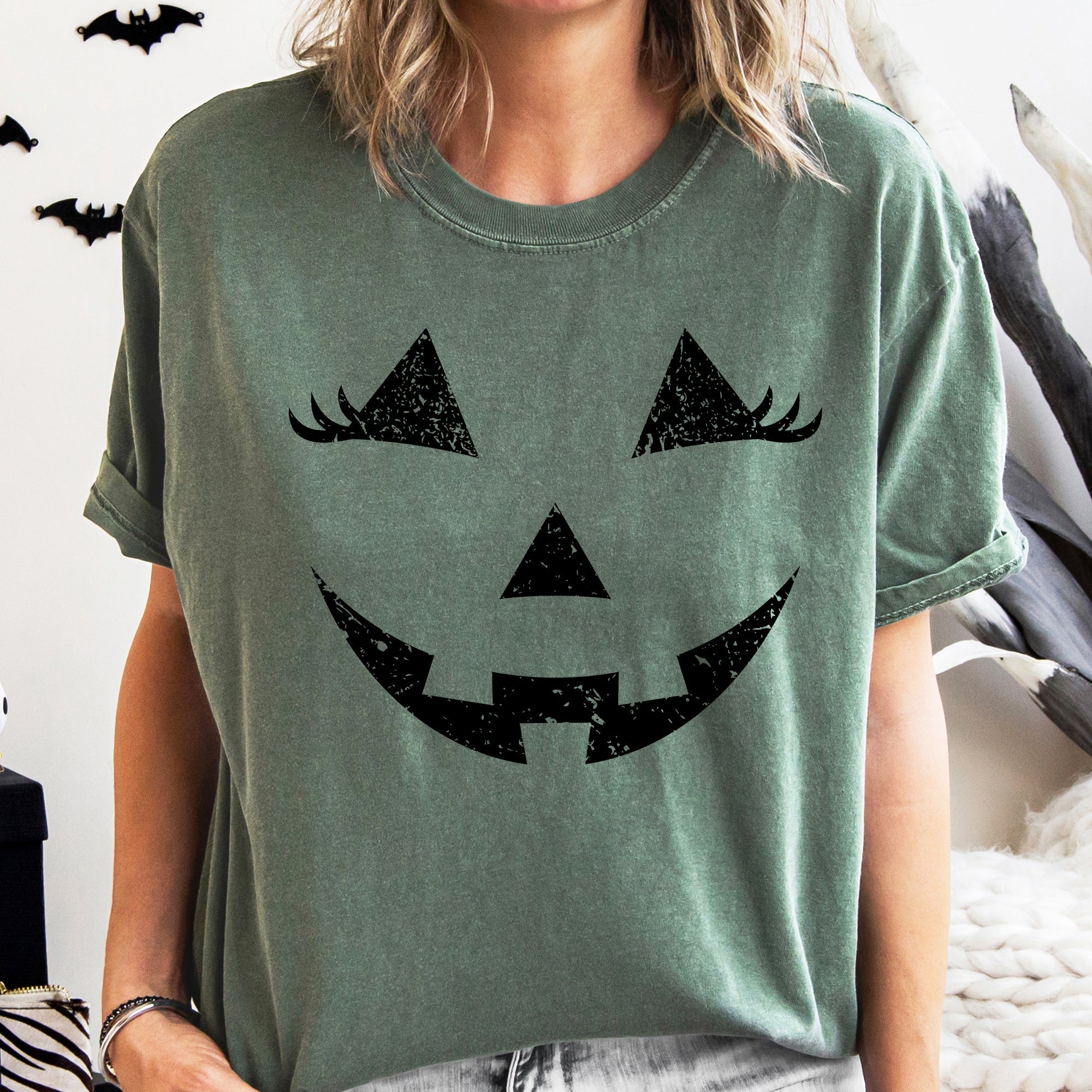 Jack-O-Lantern Girl Pumpkin Witch Halloween Spooky Trick Or Treat Costume Graphic Comfort Colors Tee by Refinery No. 1