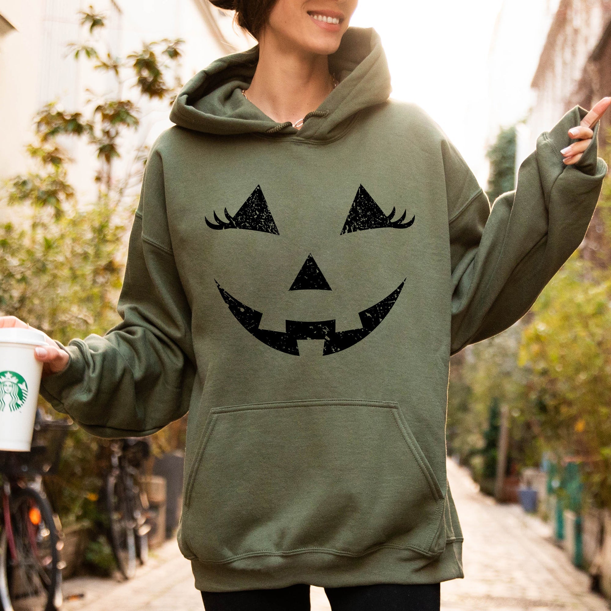 Jack-O-Lantern Girl Pumpkin Halloween Spooky Trick Or Treat Witch Hooded Sweatshirt by Refinery No. 1