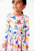 Jingle Saurus L/S Pocket Twirl Dress by Mila & Rose ®