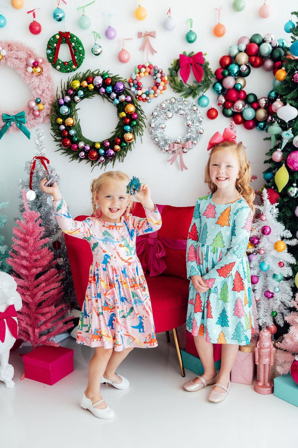 Jingle Saurus L/S Pocket Twirl Dress by Mila & Rose ®