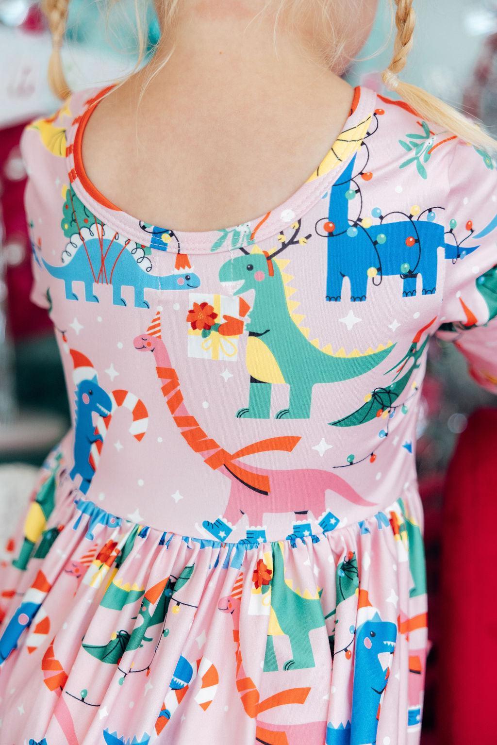 Jingle Saurus L/S Pocket Twirl Dress by Mila & Rose ®