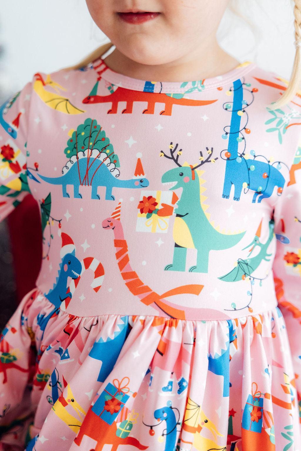 Jingle Saurus L/S Pocket Twirl Dress by Mila & Rose ®