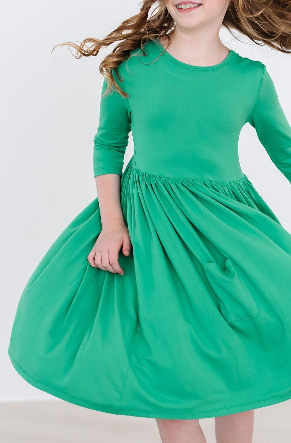 Kelly Green 3/4 Sleeve Pocket Twirl Dress by Mila & Rose ®
