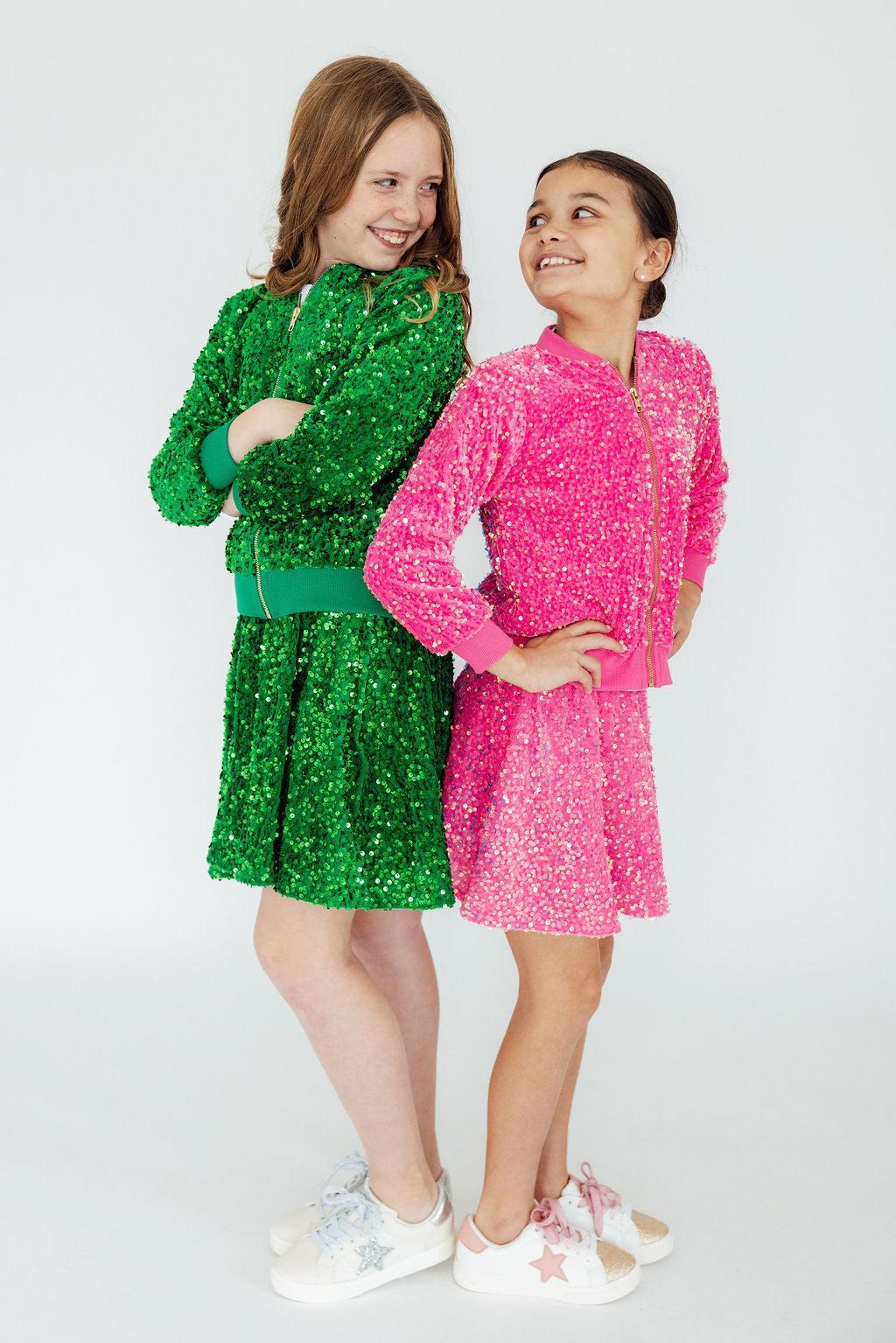 Kelly Green Velvet Sequin Twirl Skort by Mila & Rose ®