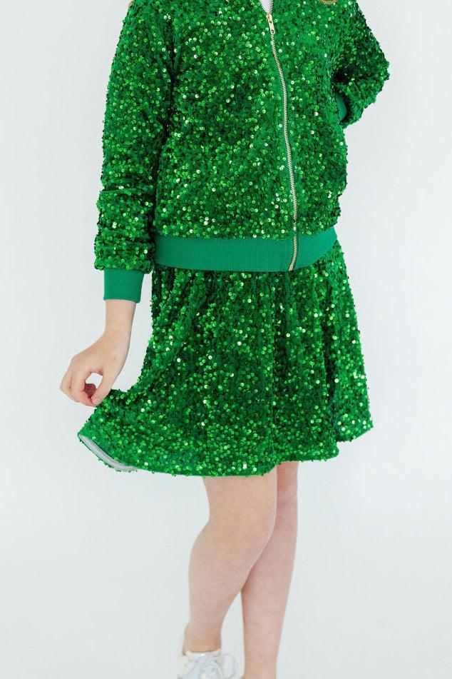 Kelly Green Velvet Sequin Twirl Skort by Mila & Rose ®