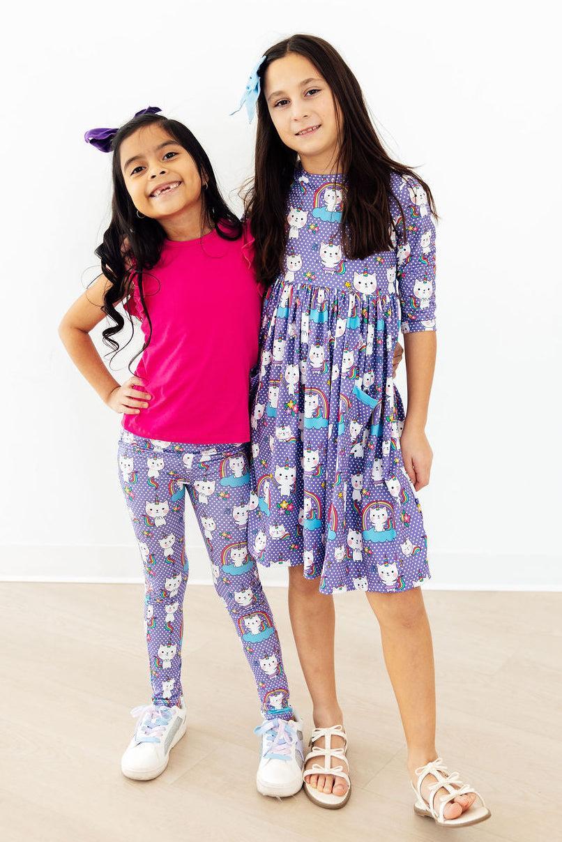 Kitties in the Clouds 3/4 Sleeve Pocket Twirl Dress by Mila & Rose ®