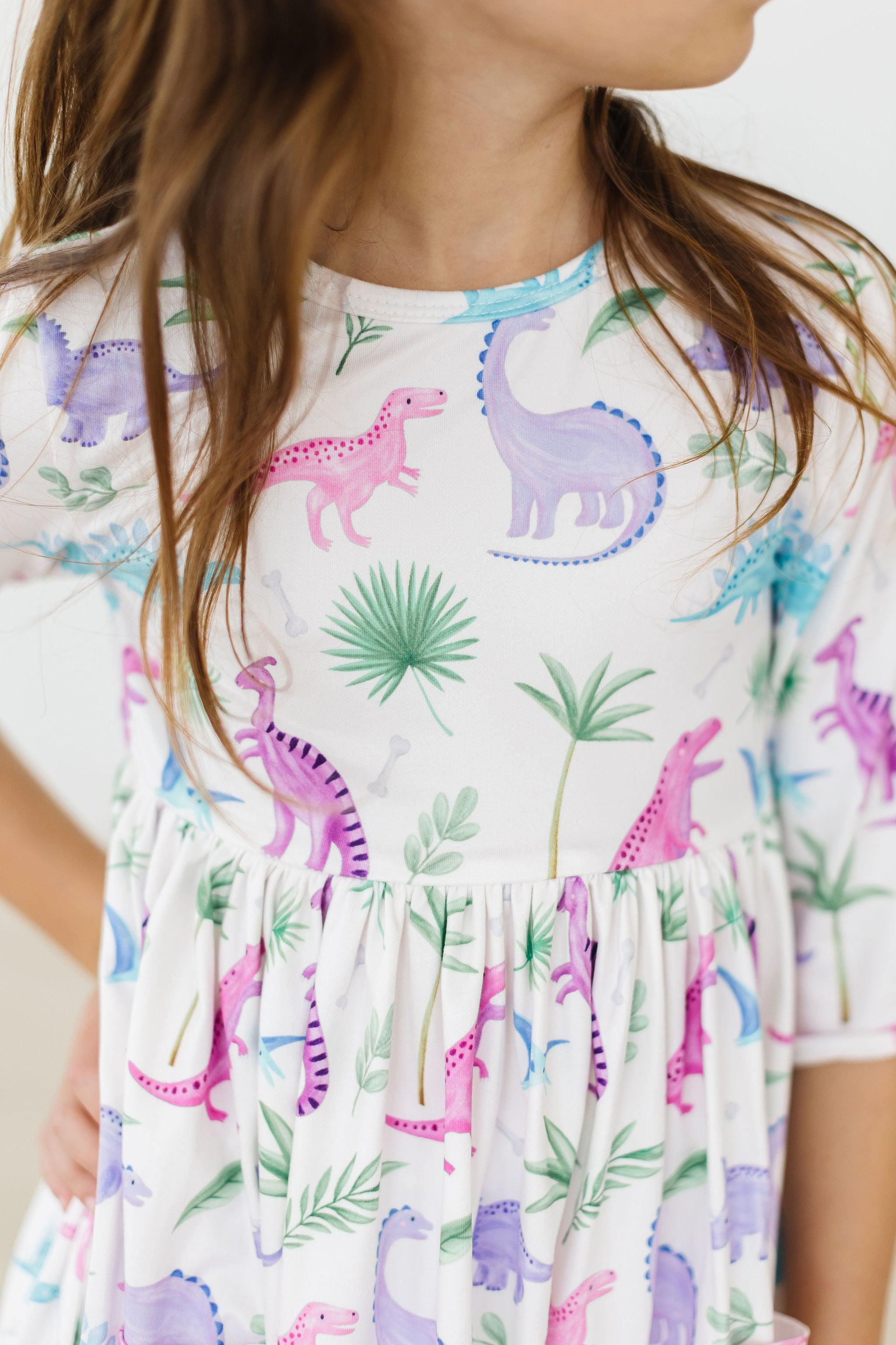 Dino Darling 3/4 Sleeve Pocket Twirl Dress by Mila & Rose ®