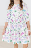 Dino Darling 3/4 Sleeve Pocket Twirl Dress by Mila & Rose ®