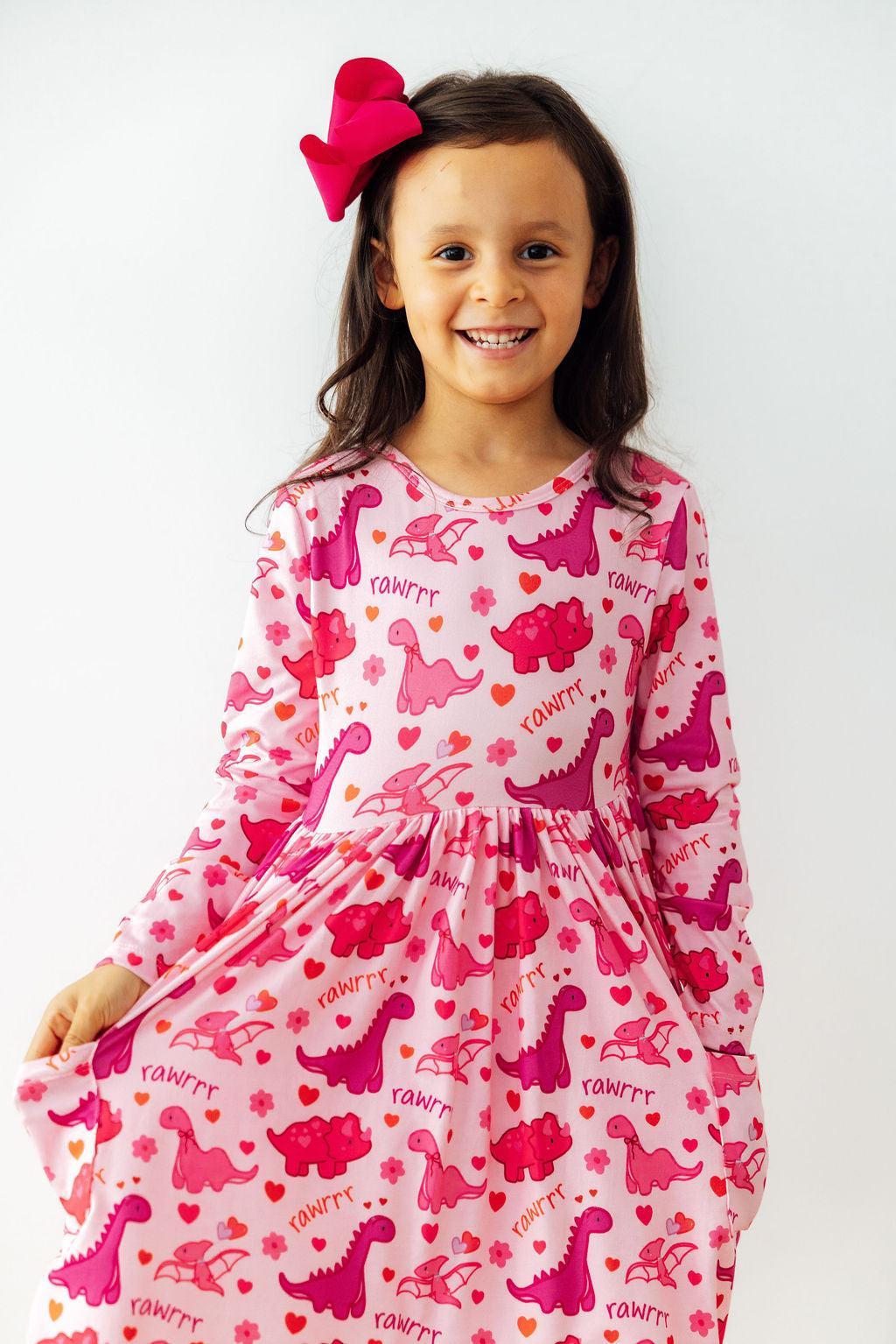 Dino Kisses L/S Pocket Twirl Dress by Mila & Rose ®