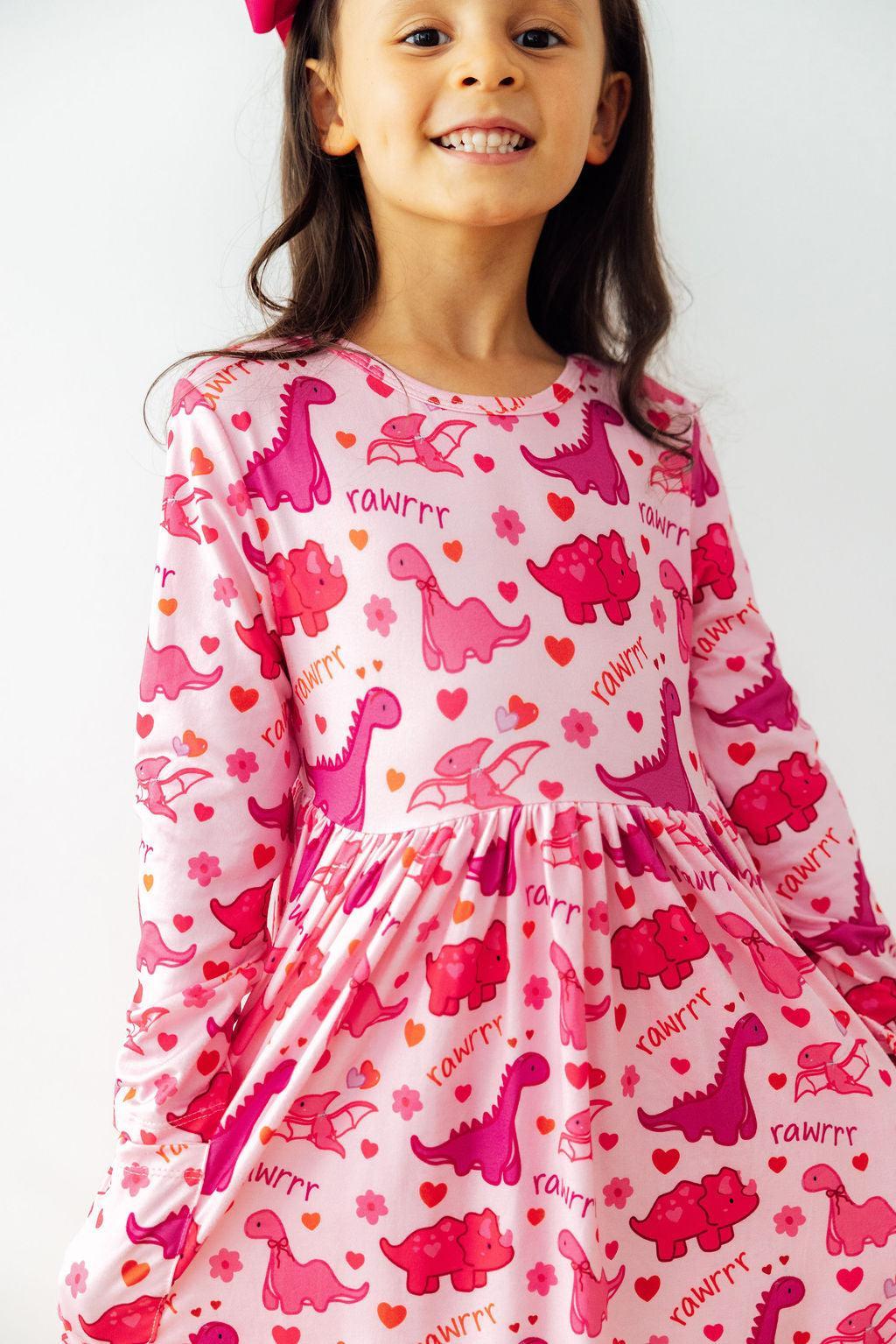 Dino Kisses L/S Pocket Twirl Dress by Mila & Rose ®