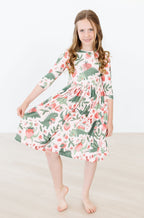 Hear Me Roar 3/4 Sleeve Pocket Twirl Dress by Mila & Rose ®