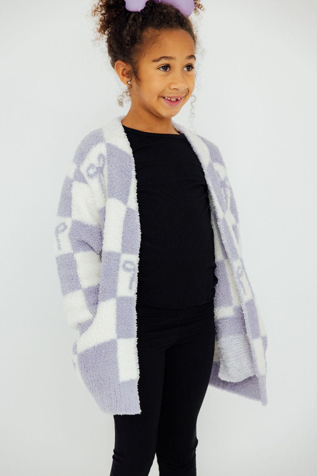 Lavender Checker Bow Cozy Cardigan by Mila & Rose ®