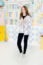 Lavender Checker Bow Cozy Cardigan by Mila & Rose ®