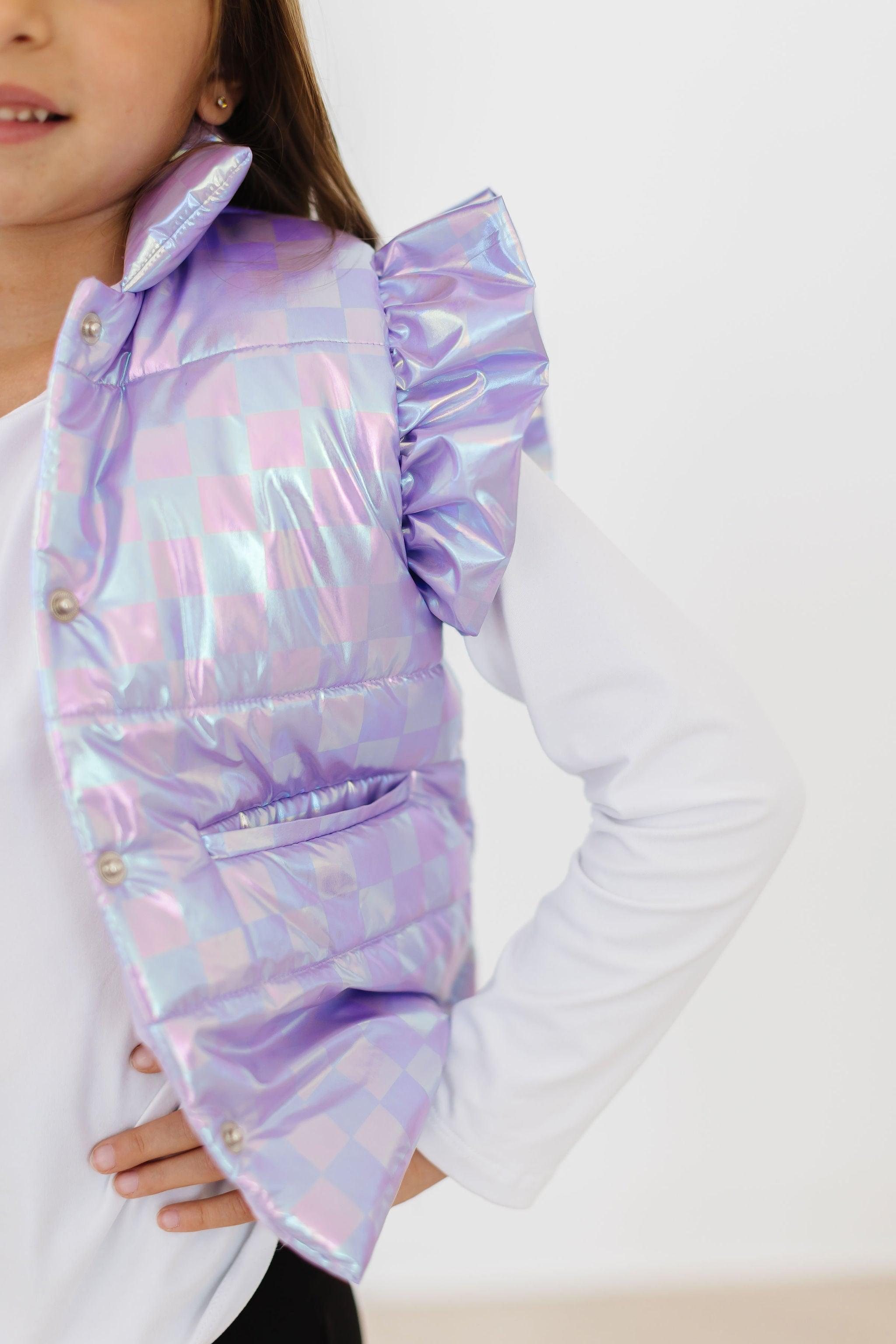 Lavender Haze Checker Puffer Vest by Mila & Rose ®