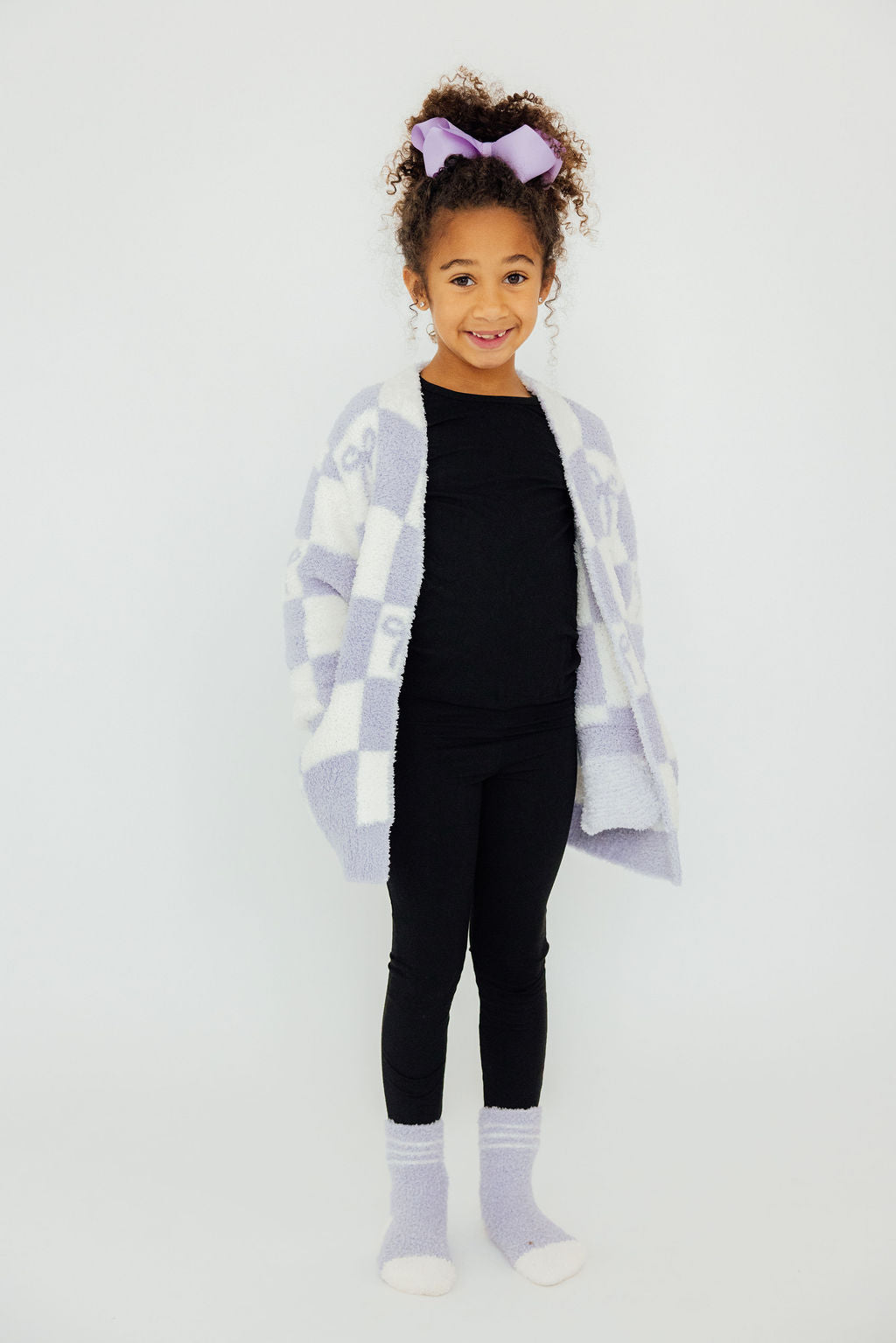 Lavender Checker Bow Cozy Cardigan by Mila & Rose ®
