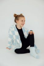 Light Blue Checker Bow Cozy Cardigan by Mila & Rose ®